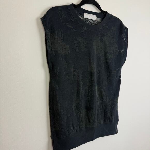 IRO Jeans Womens Nuala Distressed Sleeveless Burnout Black Lace Sweatshirt XS - Picture 3 of 10